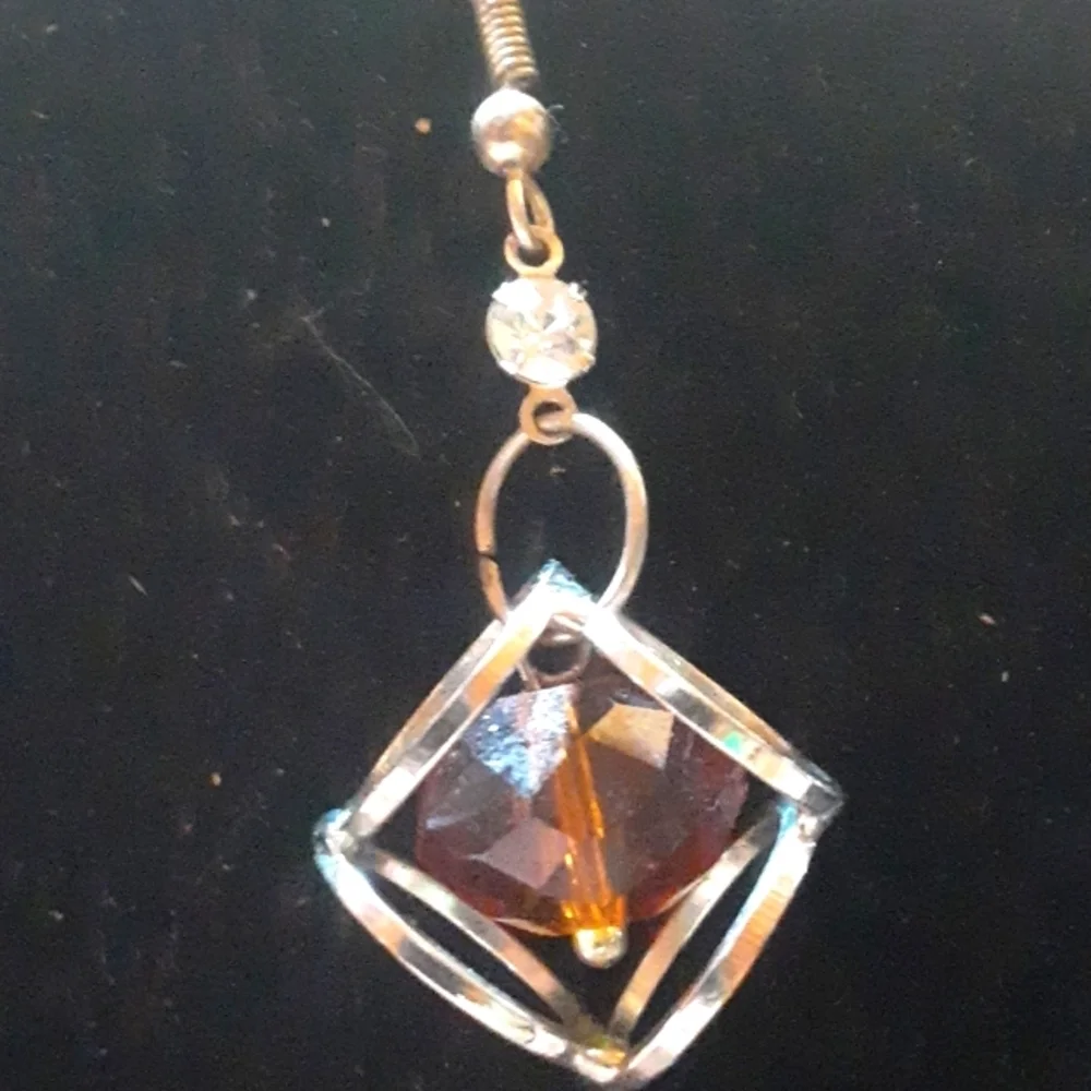 Elegant Silver Tone and Amber Colored Bead Earrings